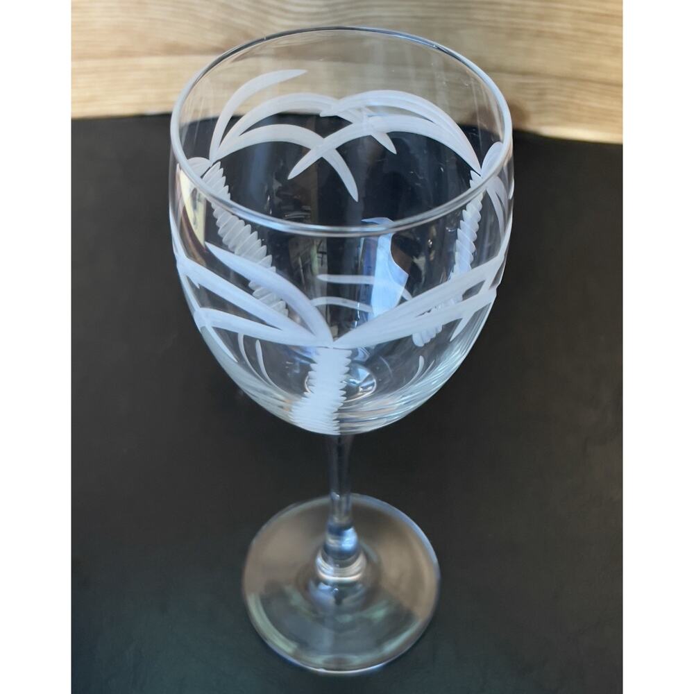 3 Rolf Retired Rolf Glass Palm Tree Etched Wine Glasses 8” - Picture 4 of 6